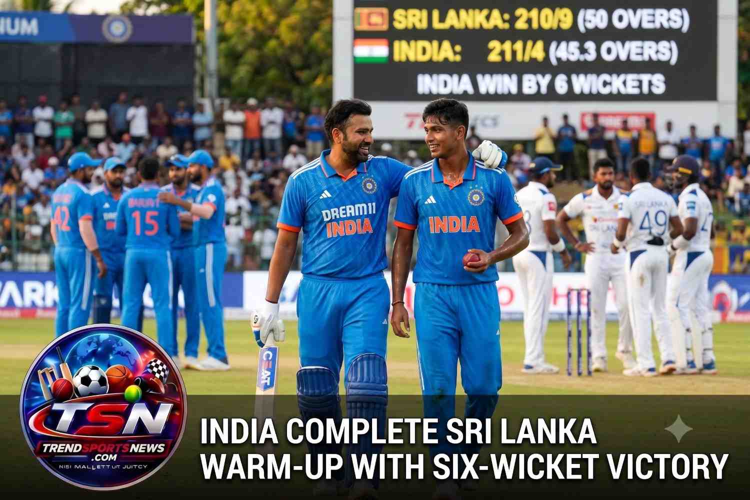 India defeated Sri Lanka Cricket XI by six wickets in their three-day warm-up match ahead of the Test series.